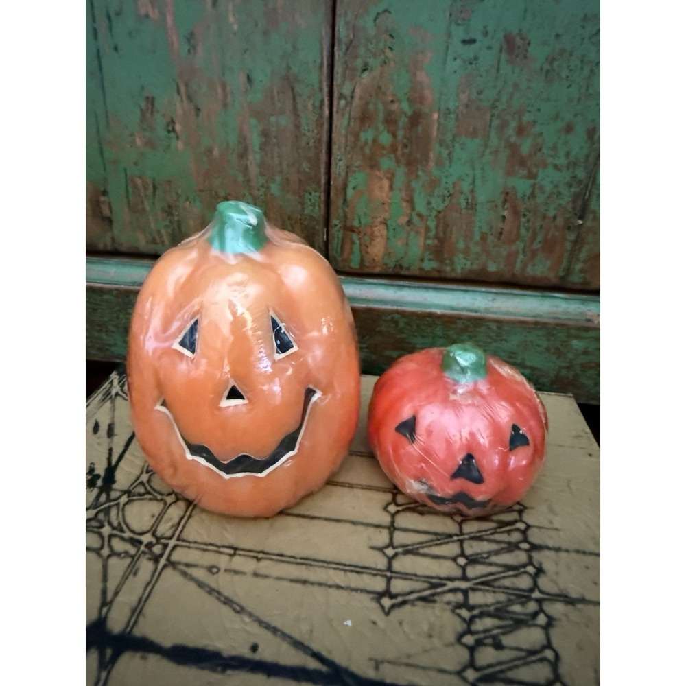 Vintage‎ Pumpkin Jack O' Lantern Candle Set Of 2 Unscented